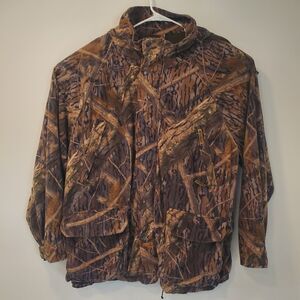 Vntg Mossy Oak Shadow Branch Fleece Parka Coat w/ Removable Hood 2XL Waterproof